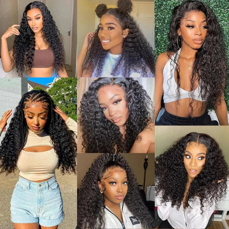 Nexora Curly Wigs 1b Black Wig Water Wave 360 human hair full lace wig Deep Wave Inviscid Strap Glueless Lace Wigs Bleached Knotted