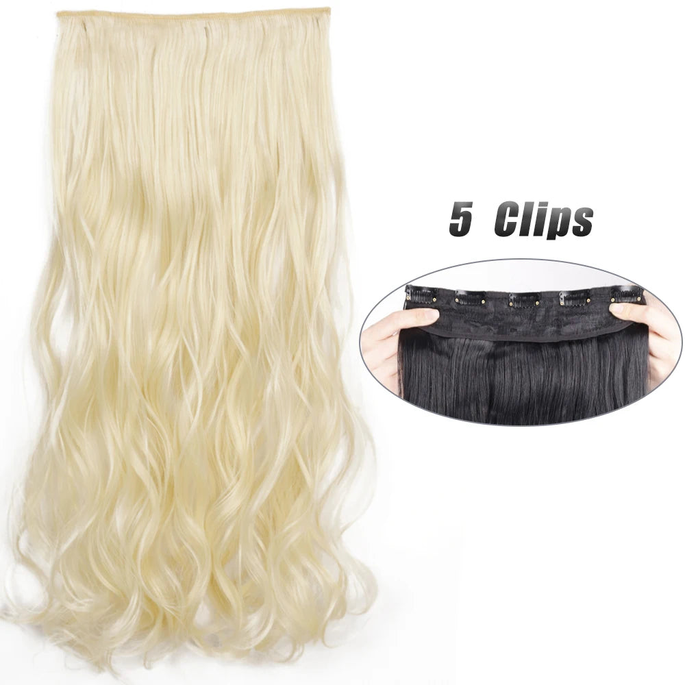 Synthetic Wig 5 Clip In Hair Accessories and Extensions Long Straight Wigs Hair Style Hairpiece Black Brown Blonde 80CM Natural Fake Hair For Women