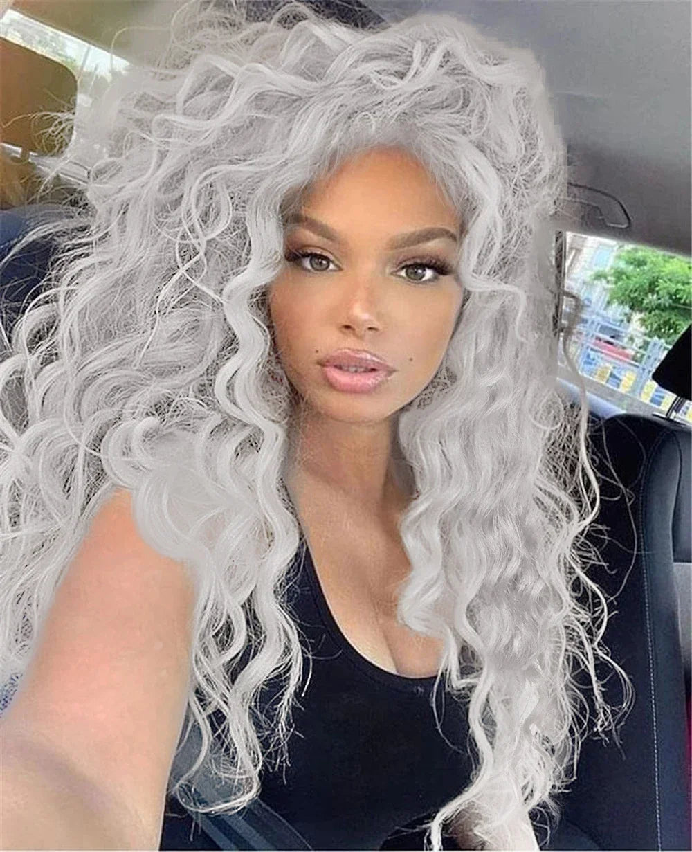 Womens Wig Long Synthetic Hair Ombre Blonde Curly Hair Wigs Female Natural Wavy Drag Queen Regular Wig 80s Gradient Hair Style Wigs for Student
