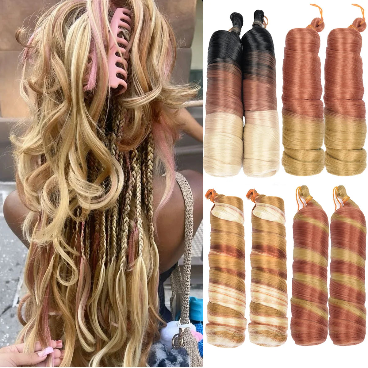 French Curly Braiding Hair Wigs Pre Stretched Bouncy Braiding Wig Hair Easy Braid Curl Braids, Lightweight Synthetic Wavy Hair Accessories and Extensions for Women