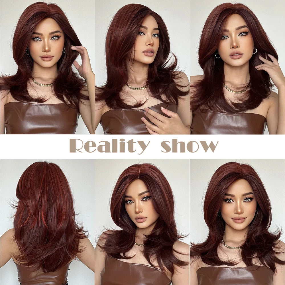 ELEMENT Synthetic Wig Medium Wavy Hair Brown Mixed Blonde Wigs for Women Daily Party Cool Heat Resistant Breathable Headband, Hair style