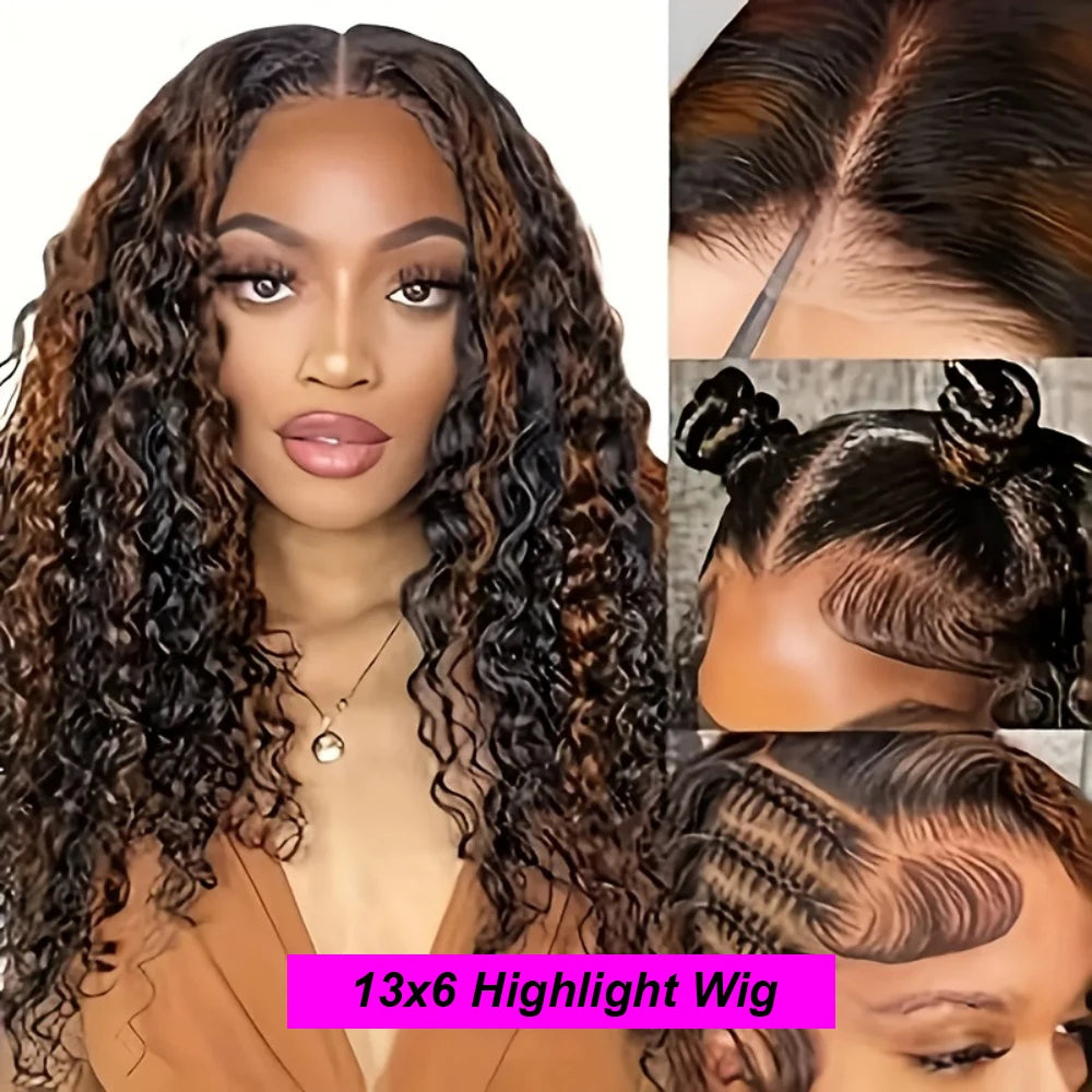 Highlight Deep Wave 4/27 Lace Front Wig Human Hair Wigs 13x6 13x4 HD Lace Frontal Wig 1B/30 Colored Ombre Honey Blonde Human Hair Style Wigs