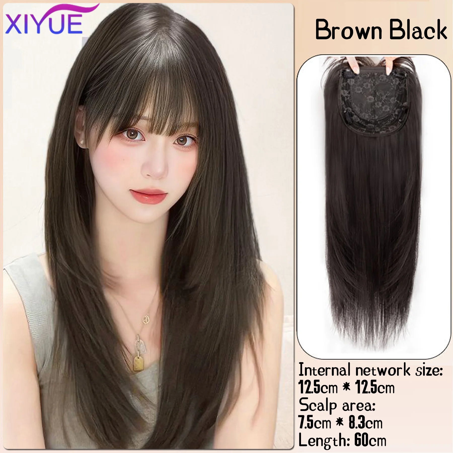 Synthetic Long Straight Layered Wigs Hair Clip in Hair Extensions and Accessories Natural Fluffy Head Top Fake Hair Piece with Bang Clip for Women Wig Daily Use