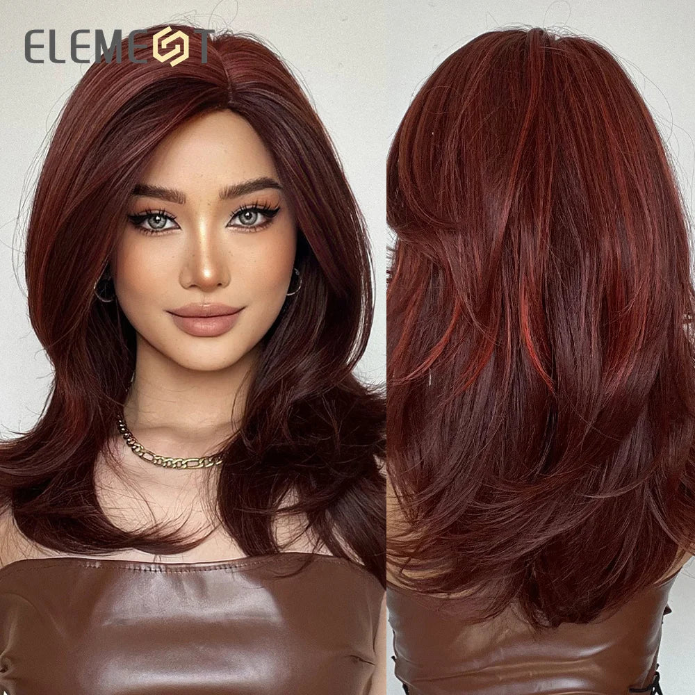 ELEMENT Synthetic Wig Medium Wavy Hair Brown Mixed Blonde Wigs for Women Daily Party Cool Heat Resistant Breathable Headband, Hair style