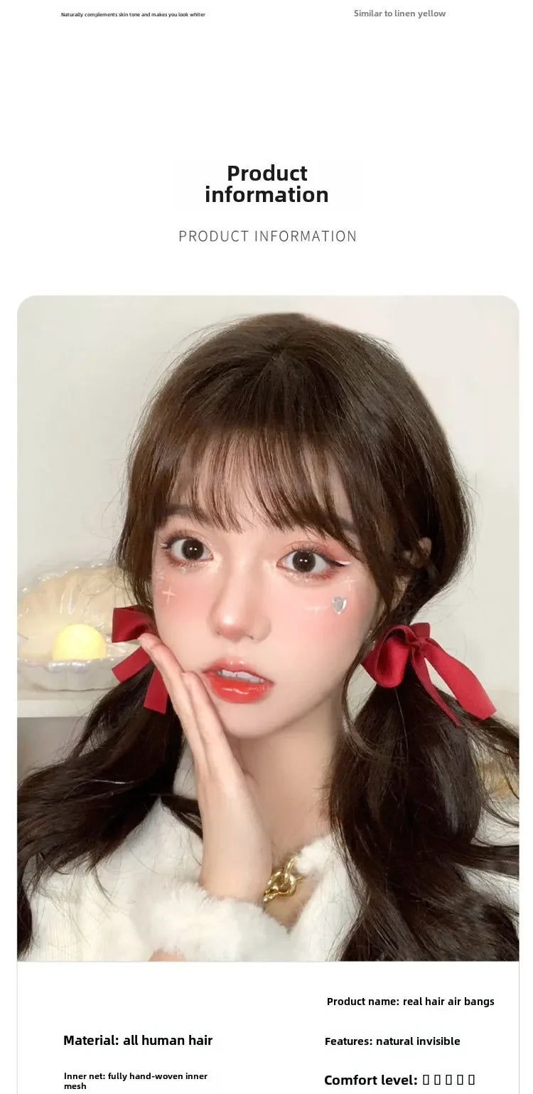 3D Remy Human Hair Wigs Air Bangs For Girl Women Forehead Reissue ONE Clip in Wig Hair Accessories and Extensions Natural Fringe Hairpiece 4 Colors Hair Style