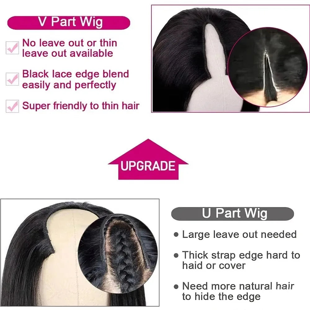 230 Density Straight V Part Wigs Hair Human Hair Wear And Go Glueless Black Brazilian Wigs 100% Human Hair 36Inch No Lace For Women Wig