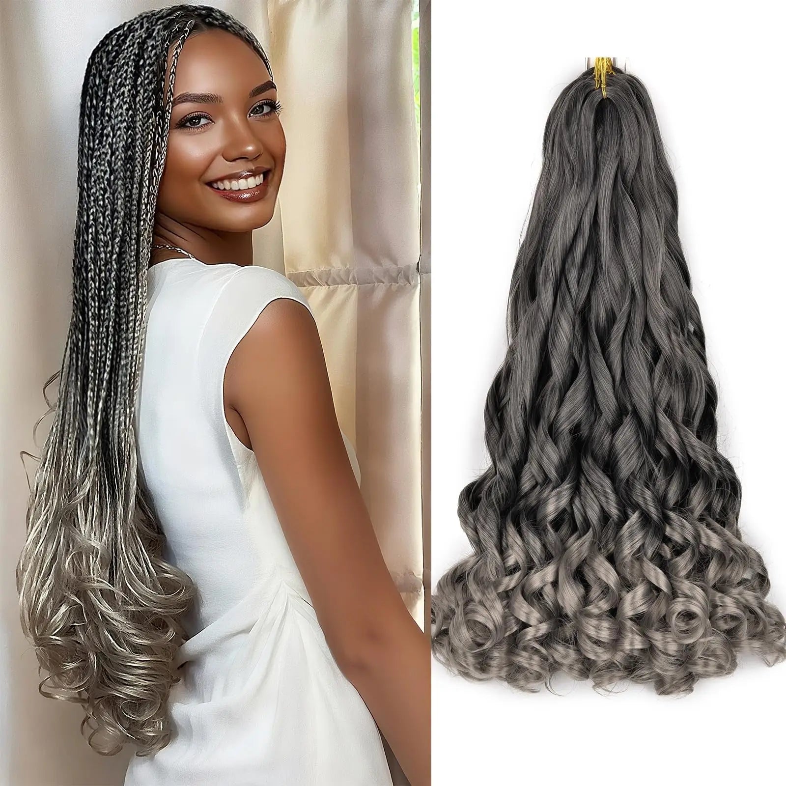 French Curly Braiding Hair Wigs 22Inch Synthetic Curly Braiding Wig Hair Pre Stretched Loose Wavy Curl Braiding Hair Accessories and Extensions For Women