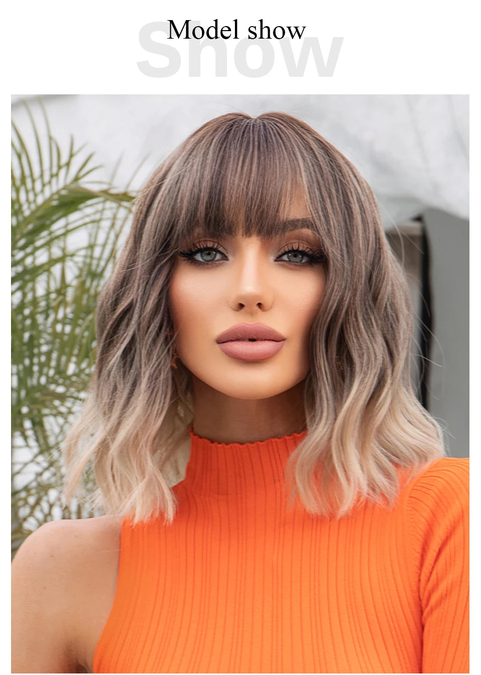 Women Grey Wavy Bob Wigs with Bangs Short Blonde Ombre Synthetic Hair Wigs With with Dark Roots Natural Hair Style for Women Daily Use