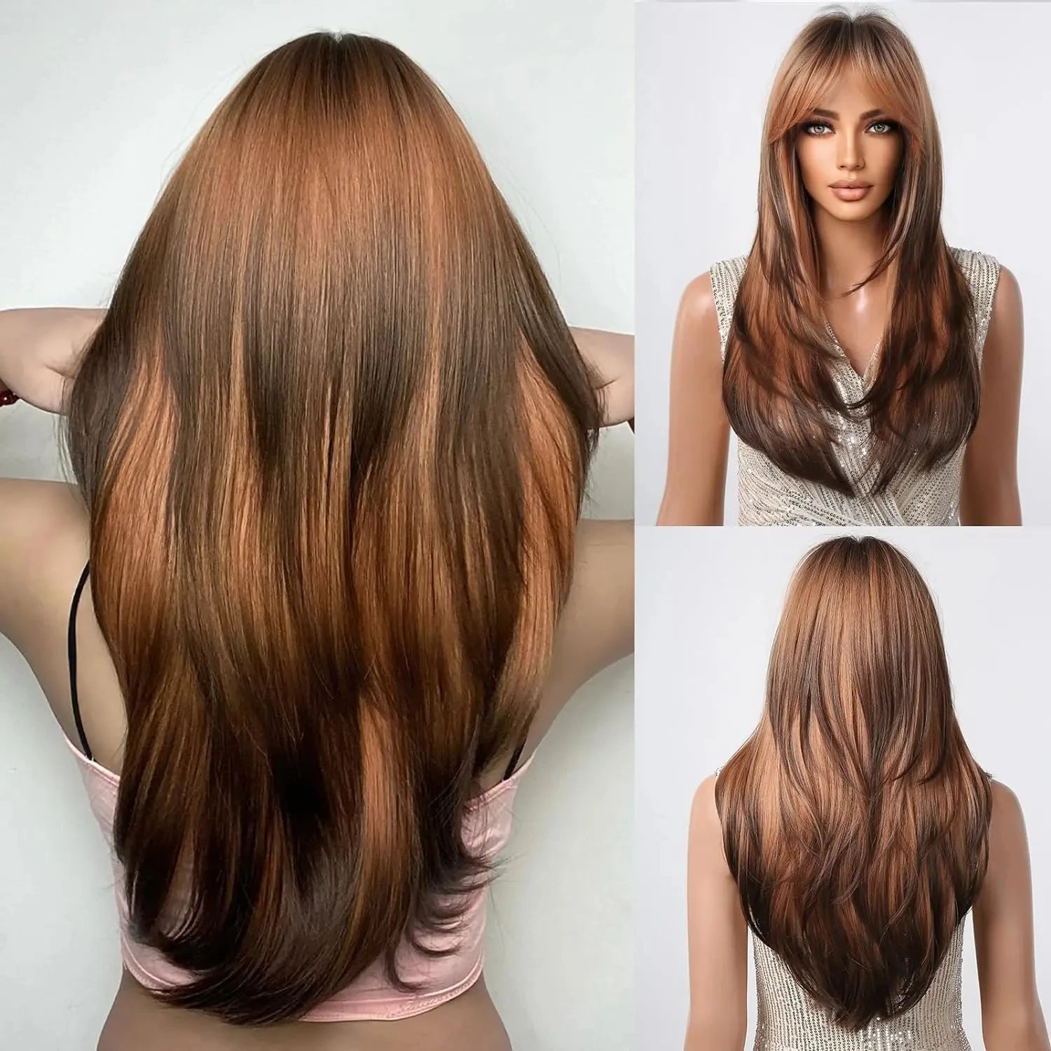 CharmSource Blonde Long Hair Natural Straight Wig Synthetic Wigs  for Women Daily Party High Density