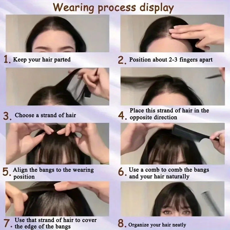 Synthetic Wigs Hair Clip-In Bangs Cut Wispy Fringe with Sideburns Dark Brown Natural Look for Women Wig Daily Party Wear