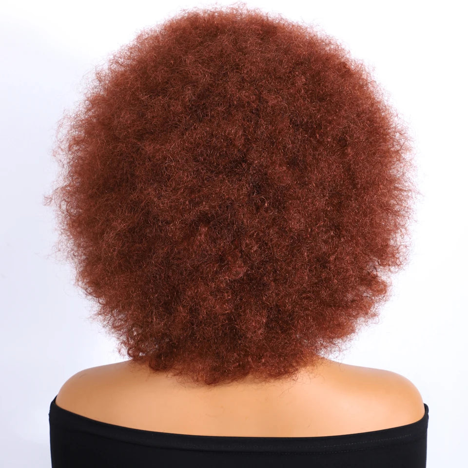 Sleek Brown Colored Human Hair Style Wigs For Women 14 Inch Wigs Short Afro Kinky Bulk Wigs 100% Real Brazilian Natural Real Wigs