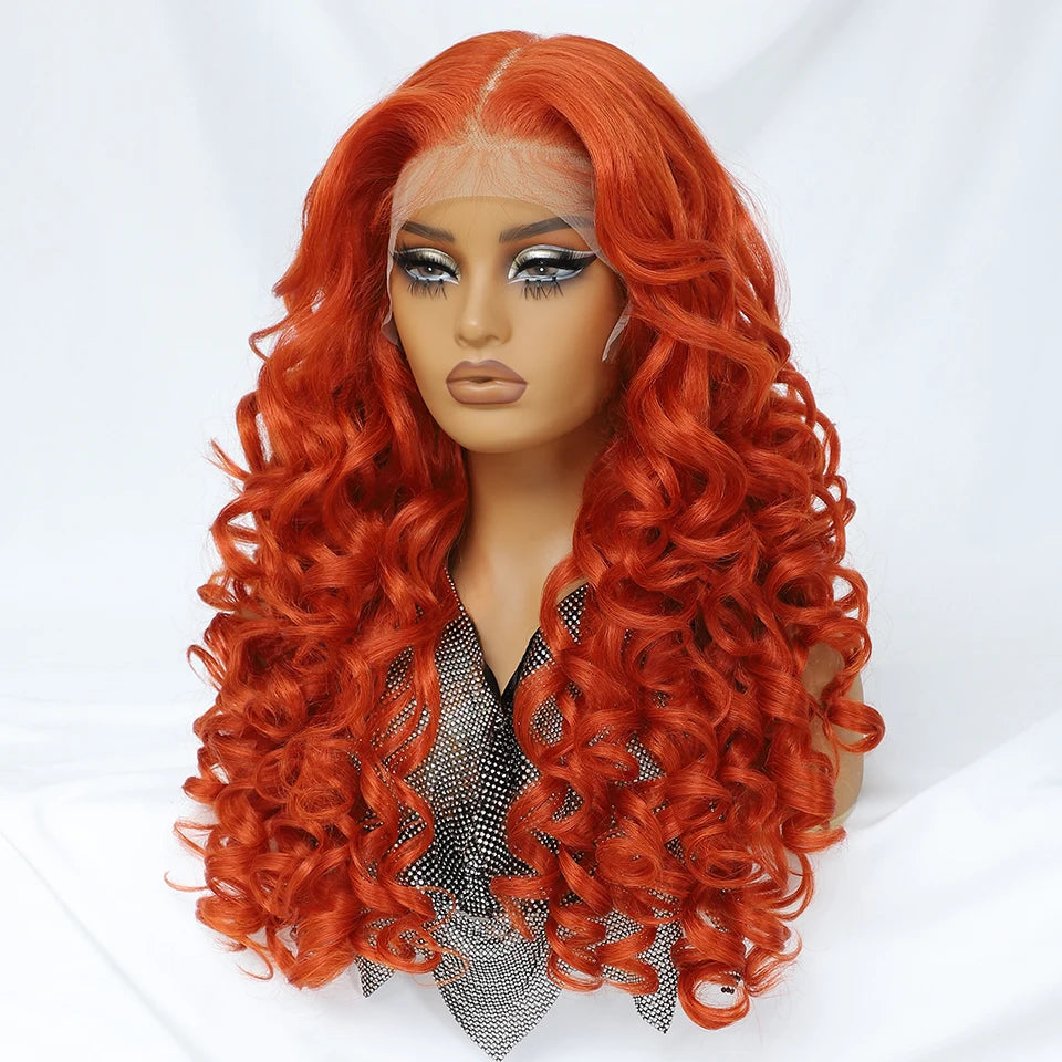 Latisha HD Synthetic Lace Front Wigs Curly Pre Plucked Lace Frontal Wig with Bangs for Women Highlight with Babyhair 24Inch Wigs