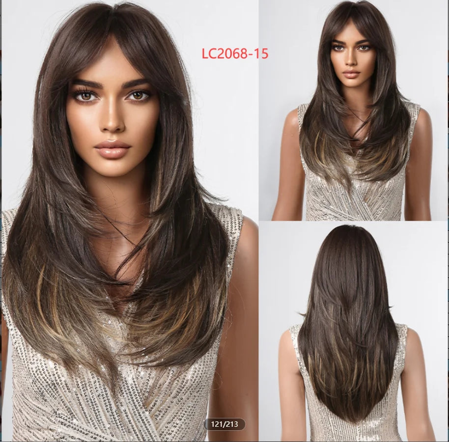CharmSource Blonde Long Hair Natural Straight Wig Synthetic Wigs  for Women Daily Party High Density