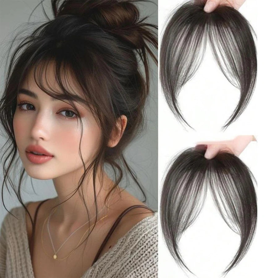 Eight Character French Bangs Wig Piece Female Synthetic BB Clip Fluffy Top Reissue Eight Character Bangs Thin Invisible Hairpins for Women Hair Wigs