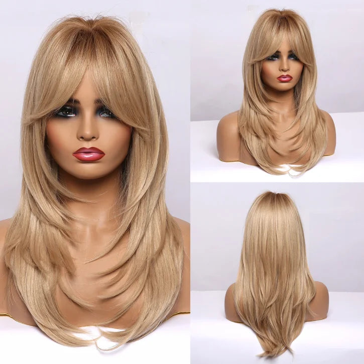 CharmSource Blonde Long Hair Natural Straight Wig Synthetic Wigs  for Women Daily Party High Density
