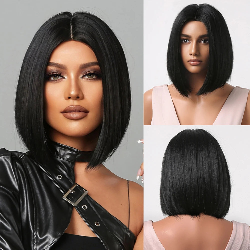 Short straight synthetic wig Ginger Brown Bob wigs with straight bangs Ladies Cosplay daily natural high temperature silk wigs