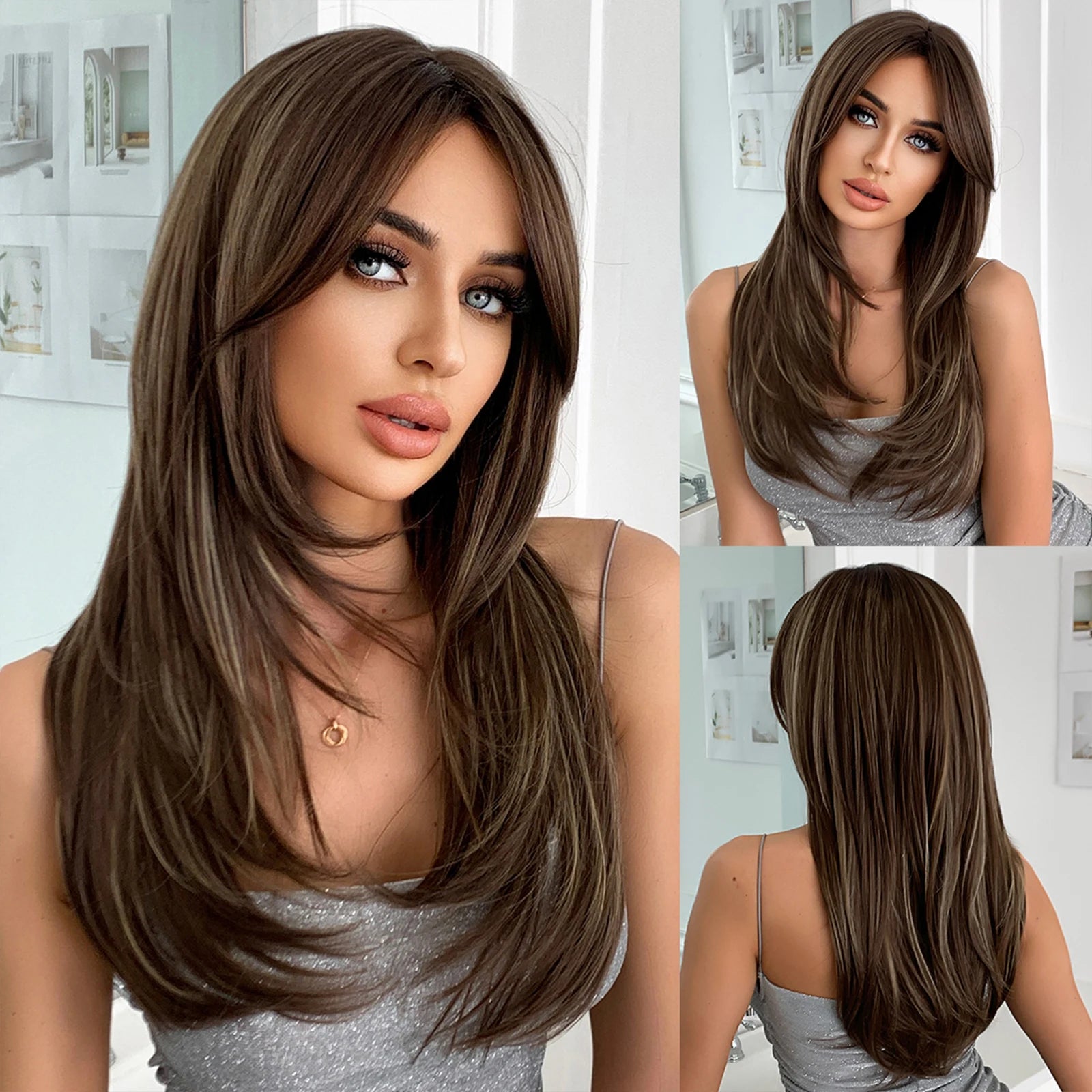 CharmSource Blonde Long Hair Natural Straight Wig Synthetic Wigs  for Women Daily Party High Density