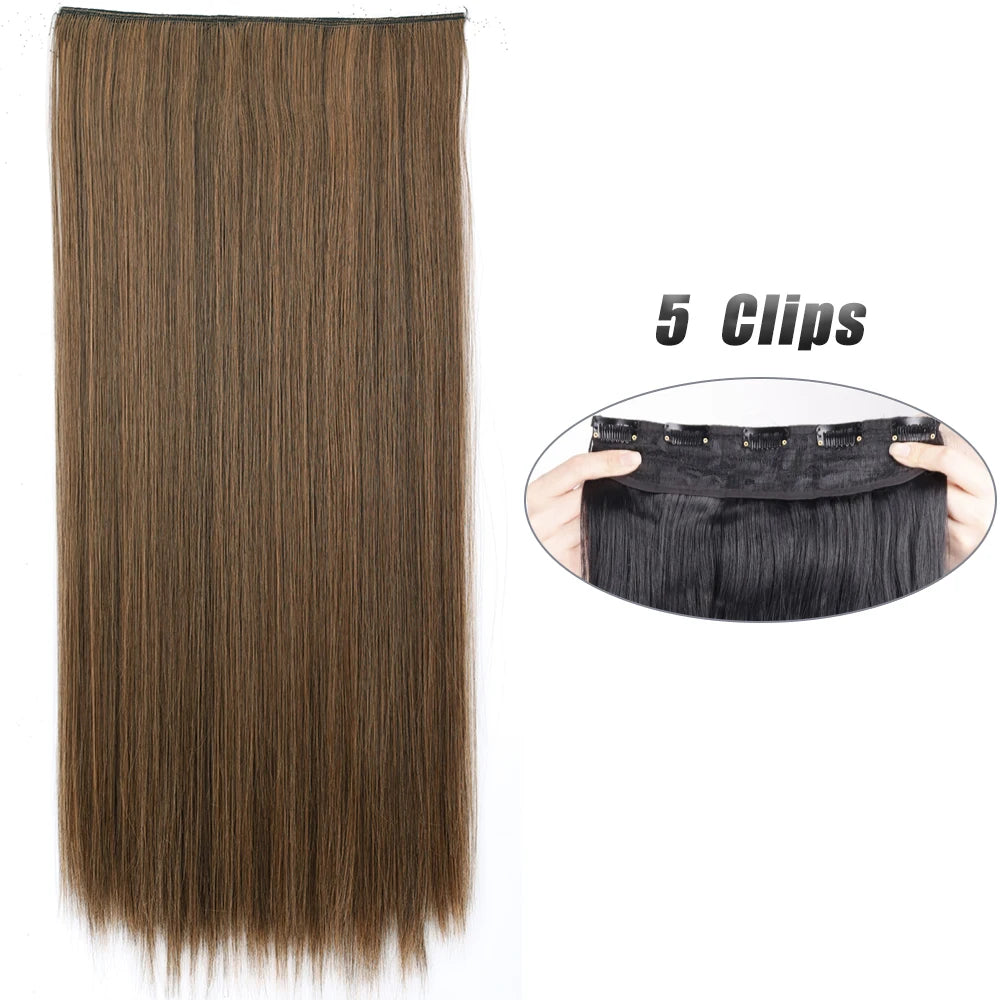 Synthetic Wig 5 Clip In Hair Accessories and Extensions Long Straight Wigs Hair Style Hairpiece Black Brown Blonde 80CM Natural Fake Hair For Women