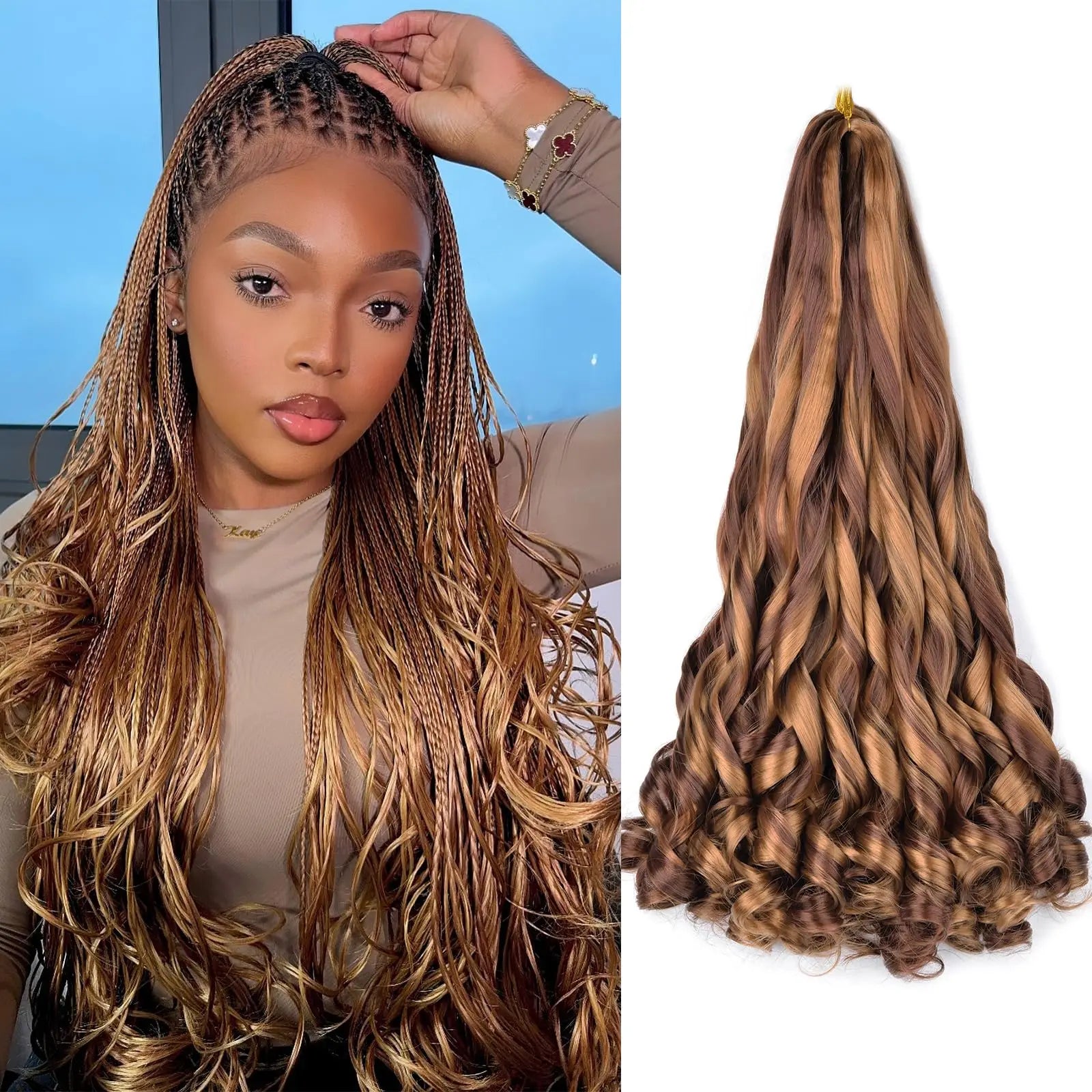 French Curly Braiding Hair Wigs 22Inch Synthetic Curly Braiding Wig Hair Pre Stretched Loose Wavy Curl Braiding Hair Accessories and Extensions For Women