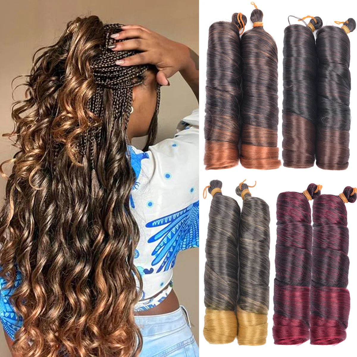 French Curly Braiding Hair Wigs Pre Stretched Bouncy Braiding Wig Hair Easy Braid Curl Braids, Lightweight Synthetic Wavy Hair Accessories and Extensions for Women
