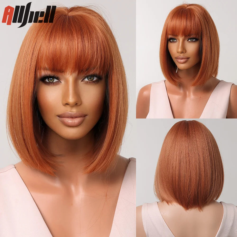 Medium Length Chestnut Brown Synthetic Wigs Hair Middle Part Wine Red Highlights Straight Wig Heat Resistant for Women Party Cosplay