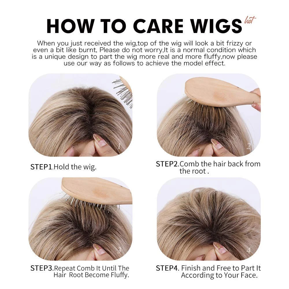 ALAN EATON Layered Synthetic Wig with Bangs Straight Short Highlights Blonde Hair Wigs with for Women Daily Use