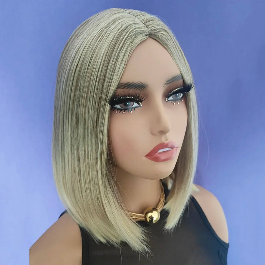Blond mix Wig BoBo Head New Chemical Fiber Headgear Synthetic Hair Wigs  for Woman Hair Style