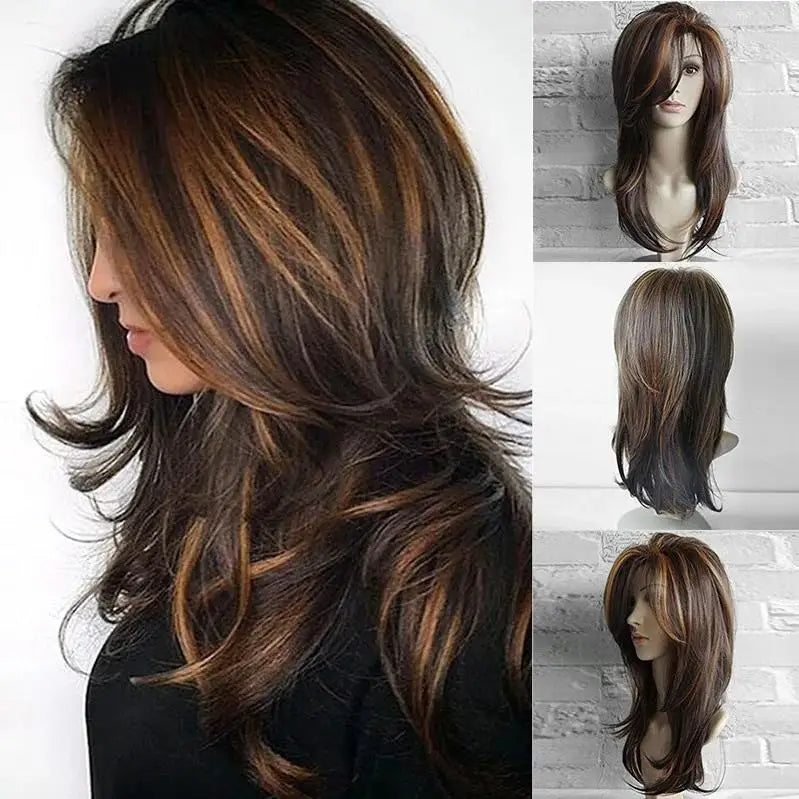 SuQ Classic Curly Wig Synthetic Natural For Women Hair Wigs Cosplay Brown With Blonde Heat Resistant Daily Wigs