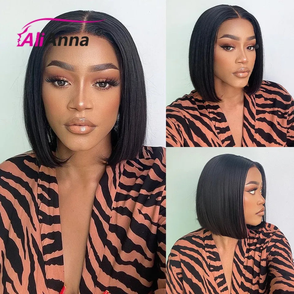 Straight Glueless Wig Human Hair Ready To Wear Short Bob Wigs Hair For Women Transparent Pre Cut 4x4 Human Hair Wigs Bleached Knots