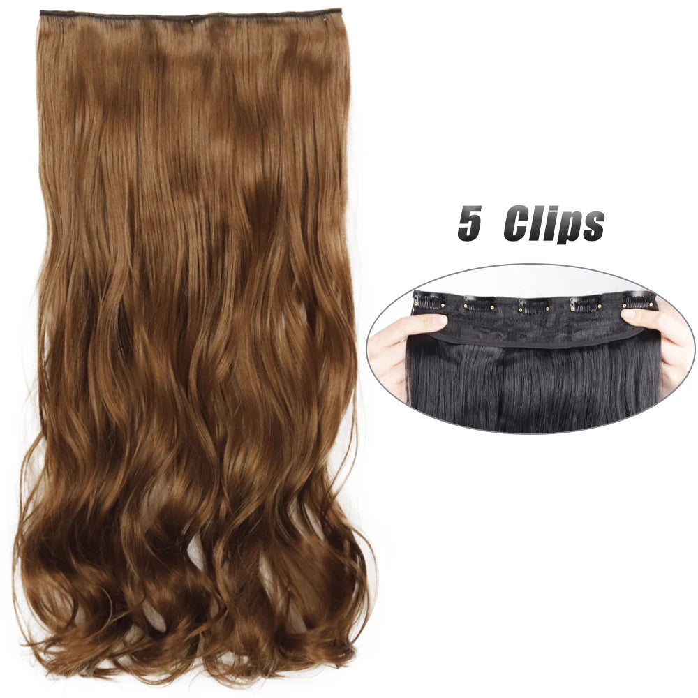 Synthetic Wig 5 Clip In Hair Accessories and Extensions Long Straight Wigs Hair Style Hairpiece Black Brown Blonde 80CM Natural Fake Hair For Women