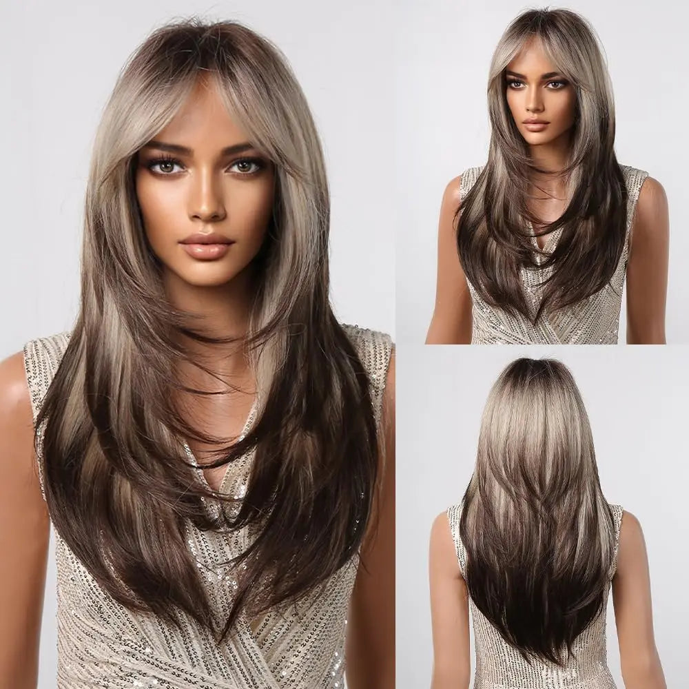 CharmSource Blonde Long Hair Natural Straight Wig Synthetic Wigs  for Women Daily Party High Density
