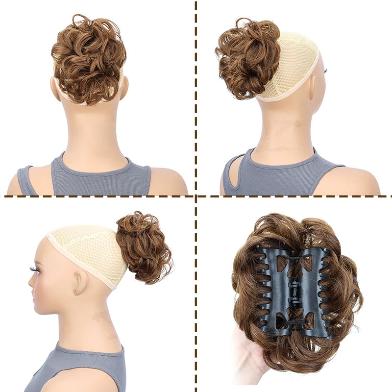Synthetic Messy Wigs Bun Hair Chignon Updo Claw Clip Hair Extension and Accessories Short Curly Wavy Black Blonde Hairpiece for Women of Hair Wig