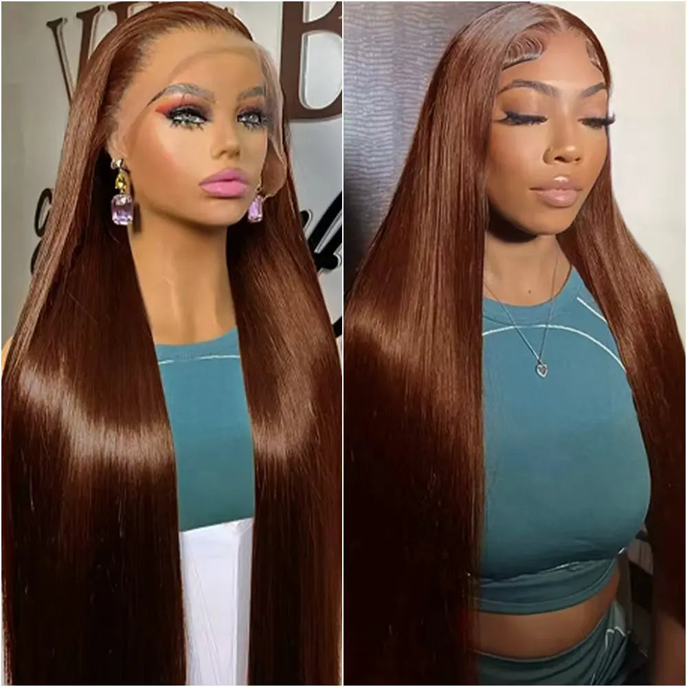 30 36 Inches Chocolate Brown Lace Front 100% Human Hair Wig Pre Plucked Dark Brown Bone Straight 13x4 13x6 HD Lace Frontal Wigs