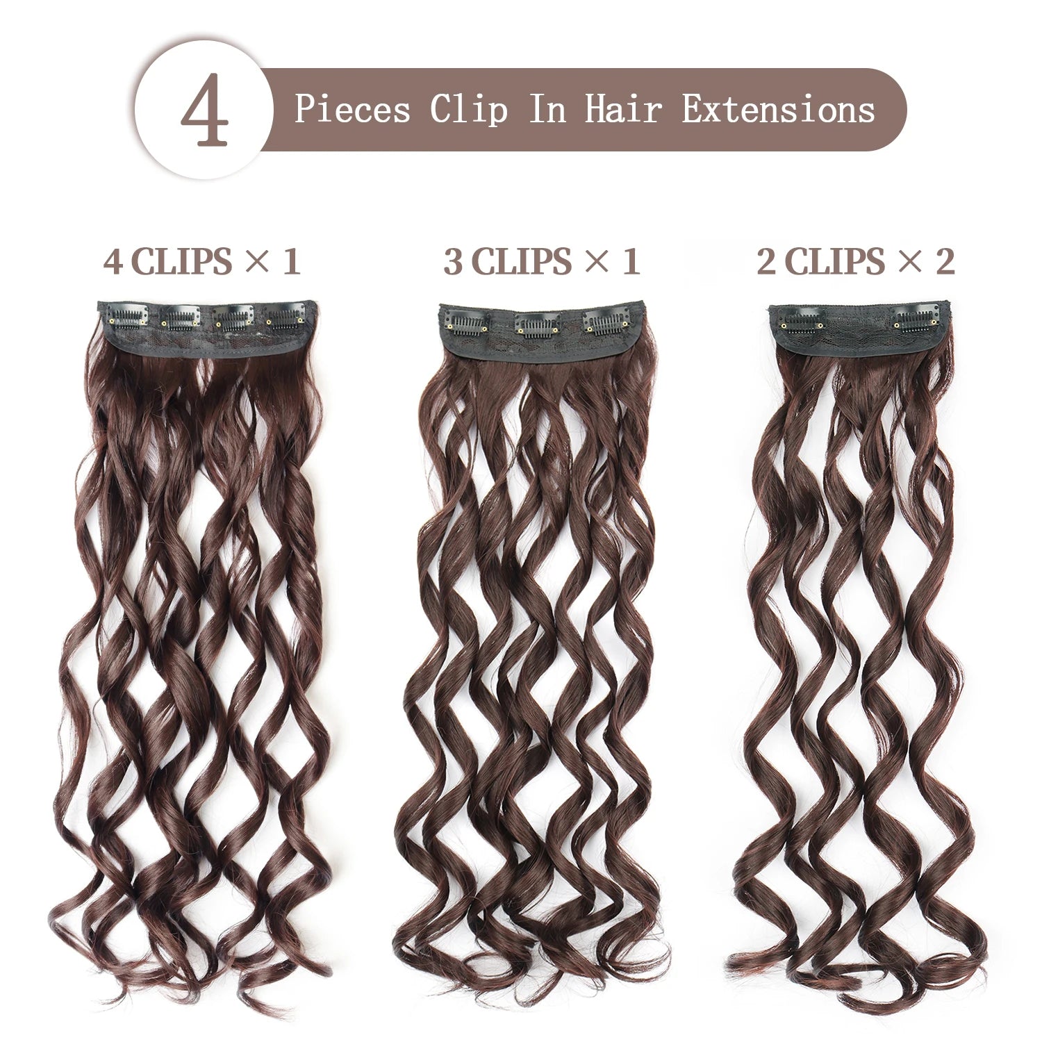Wig 4Pcs/Set Clip In Hair Accessories and Extensions Synthetic Long Curly Wave Hair Wigs Brown Blonde Black Fake Hairpiece For Women Daily Use