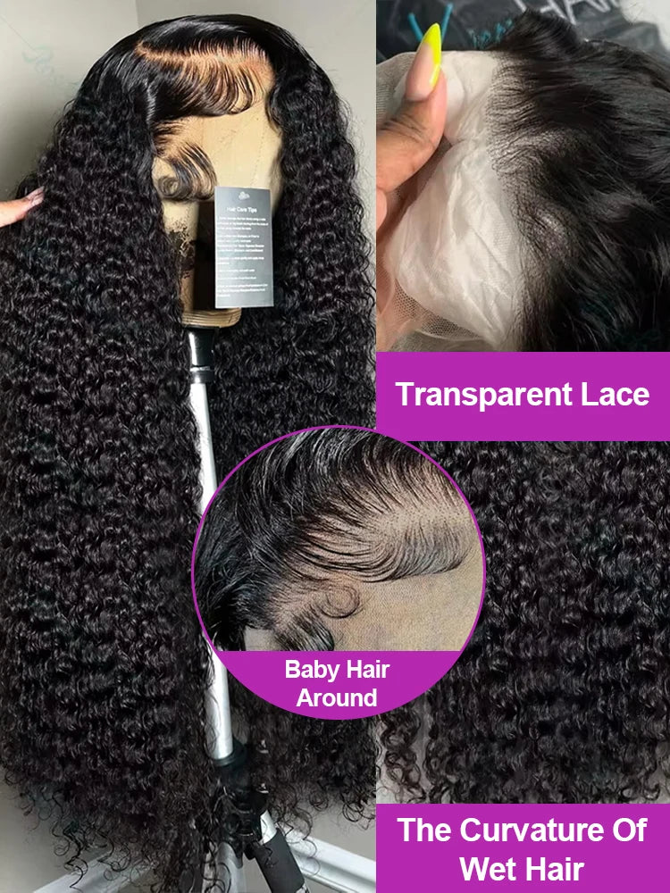 300 Density HD 13X6 Transparent Deep Water Wave Curly Lace Frontal Wigs 40 46 Inch 13X4 360 Lace Front Human Hair Wigs for Women