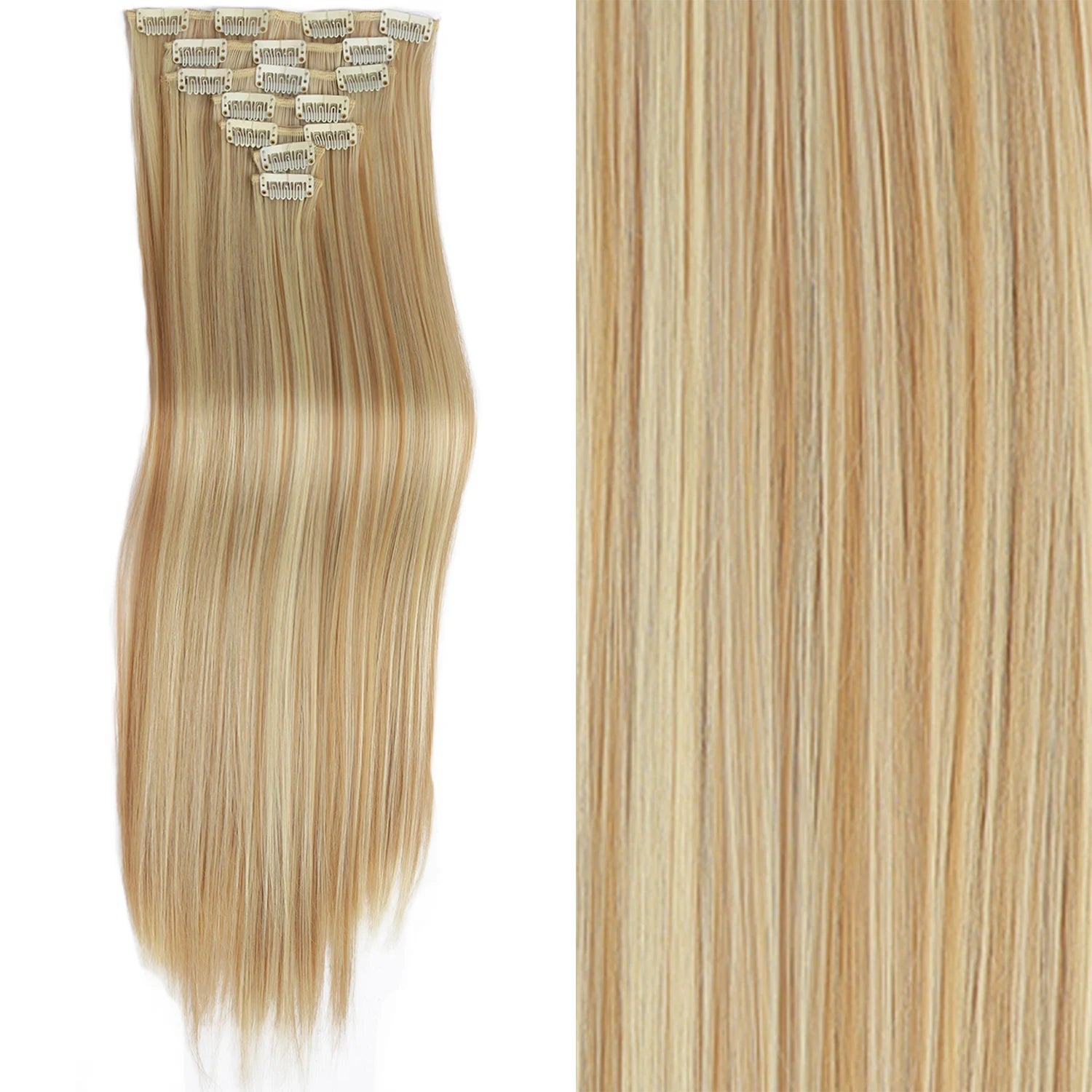 7Pcs/Set 16 Clips Wig Hair Accessories Extension Black Long Straight Natural Hair Wigs Ombre Hairpiece Heat Resistant Fiber For Women Hair Style