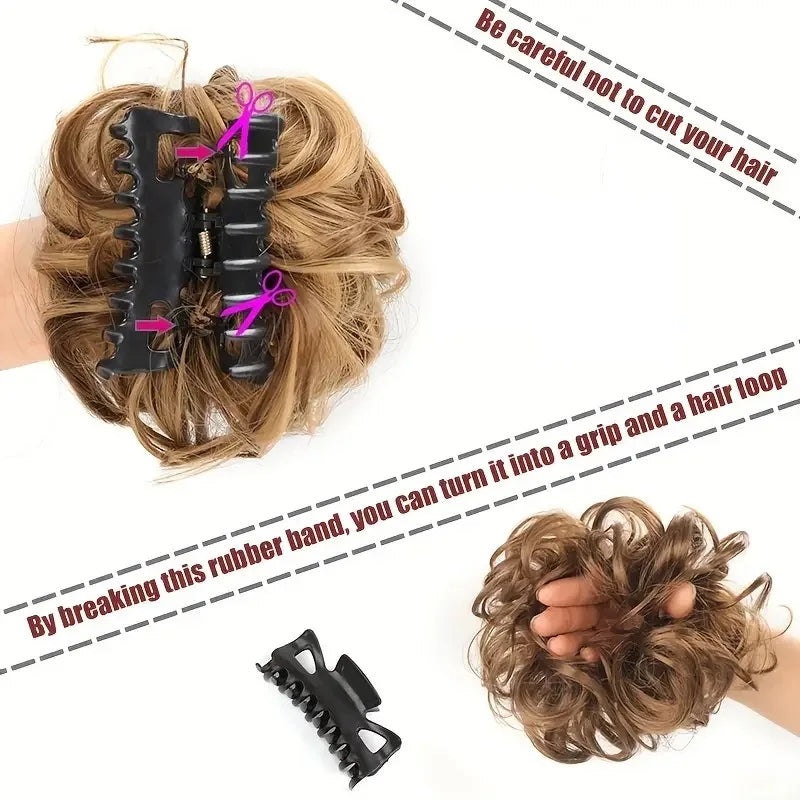 Synthetic Messy Wigs Bun Hair Chignon Updo Claw Clip Hair Extension and Accessories Short Curly Wavy Black Blonde Hairpiece for Women of Hair Wig