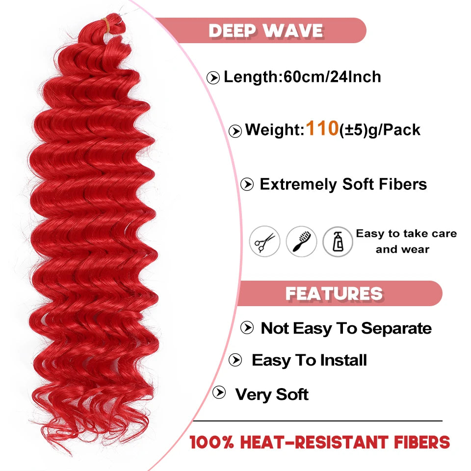 Wig Deep Wave Twist Braiding Hair Extensions and Accessories For Women High Quality Synthetic Crochet Braids Hair 24 Inch Wigs Ombre Bug Brown Afro Curls