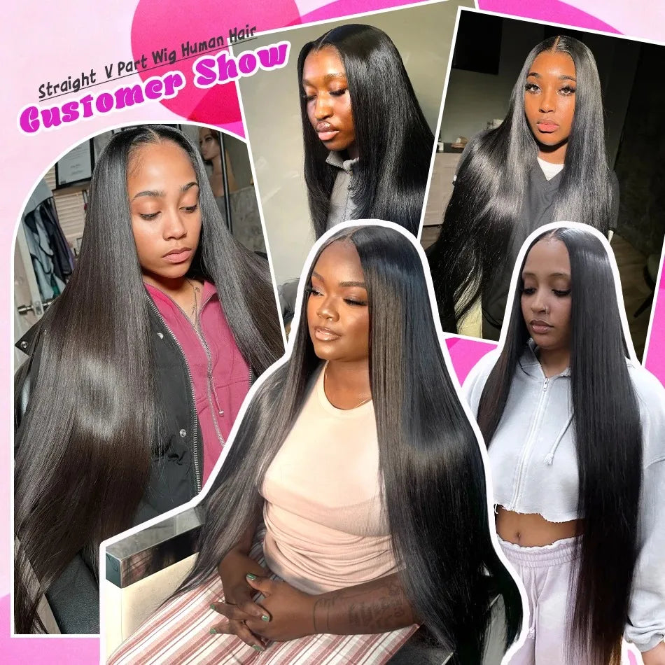 230 Density Straight V Part Wigs Hair Human Hair Wear And Go Glueless Black Brazilian Wigs 100% Human Hair 36Inch No Lace For Women Wig