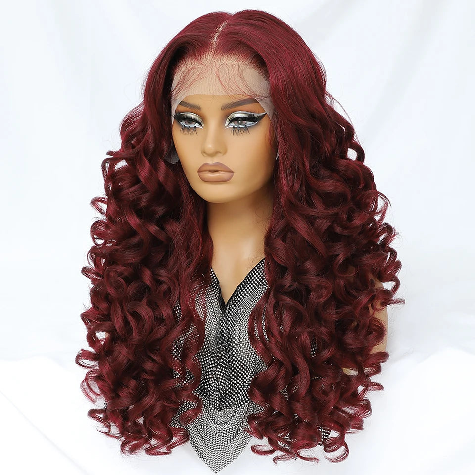 Latisha HD Synthetic Lace Front Wigs Curly Pre Plucked Lace Frontal Wig with Bangs for Women Highlight with Babyhair 24Inch Wigs