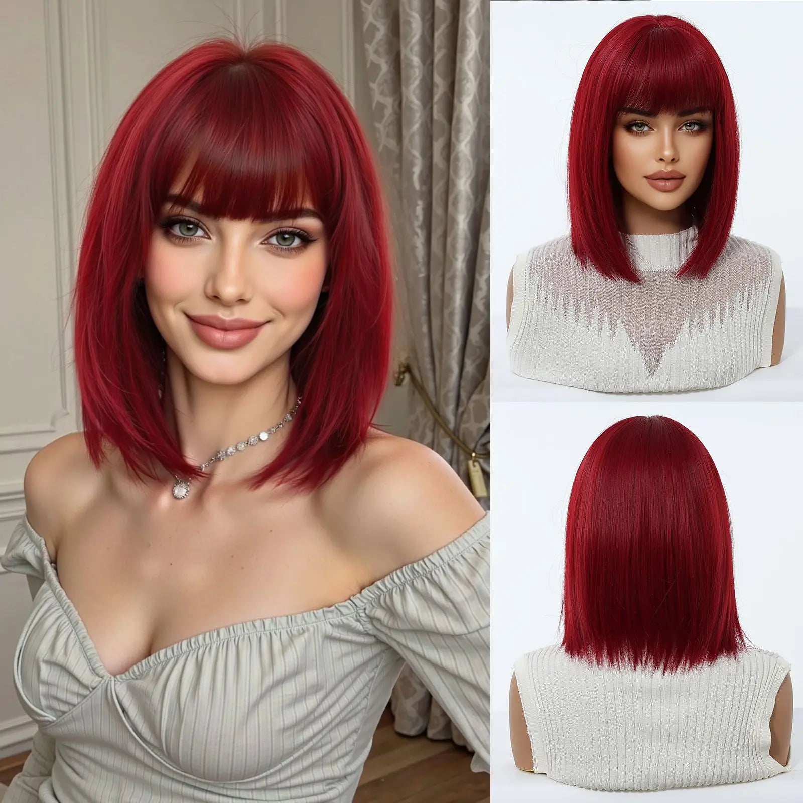 EASIHAIR Short Straight Bob Hair Wigs Synthetic Wig for Women Brown Straight Natural Wigs with Eight Character Daily Cosplay for Women Hair Style