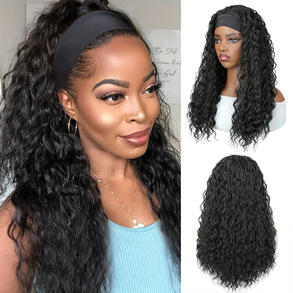 250% Density Headband Wigs Human Hair For Women Deep Water Wave Natural Color Deep Wave Glueless Human Hair Wig  Human Hair