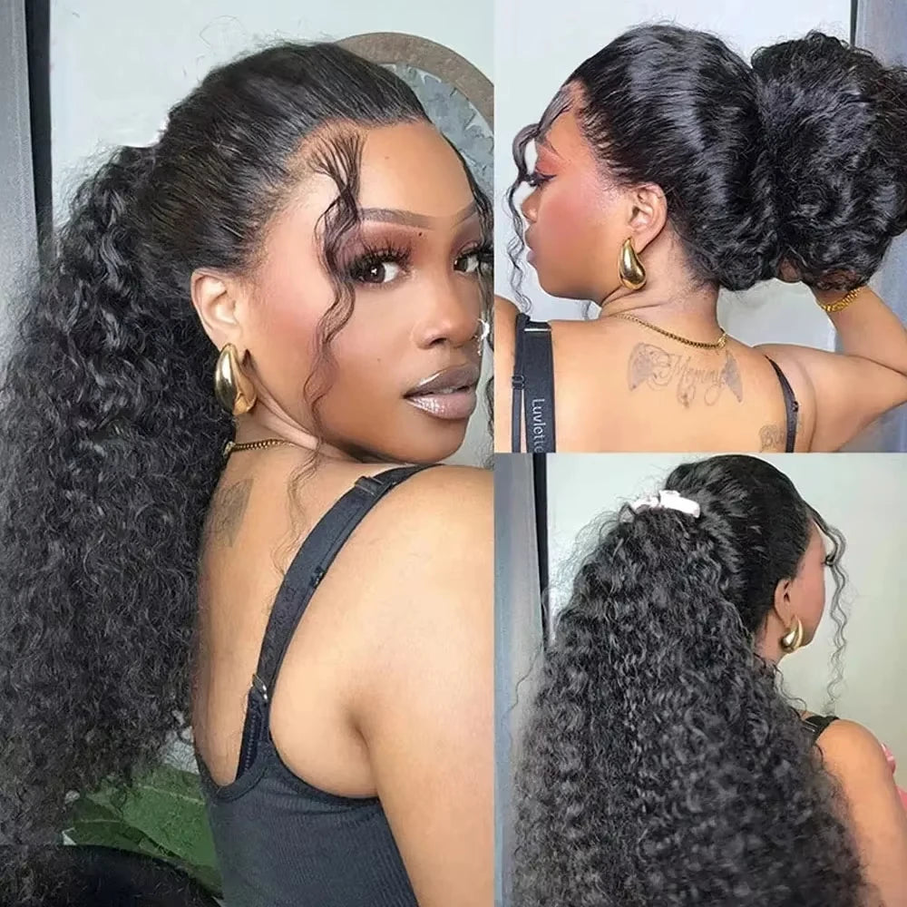 Nexora Curly Wigs 1b Black Wig Water Wave 360 human hair full lace wig Deep Wave Inviscid Strap Glueless Lace Wigs Bleached Knotted