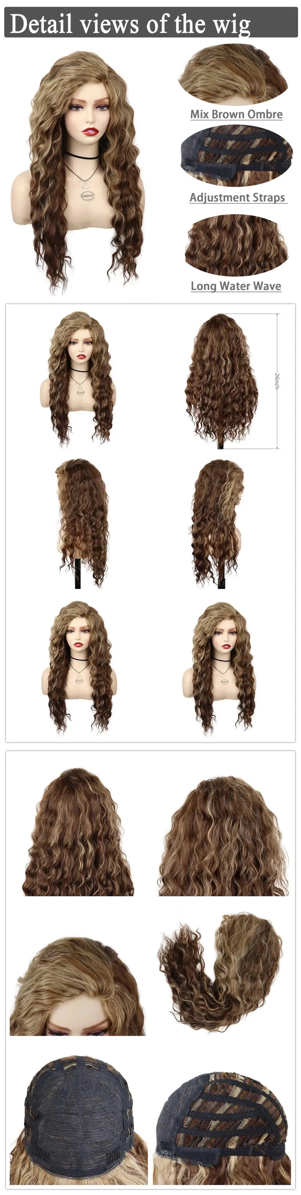 Womens Wig Long Synthetic Hair Ombre Blonde Curly Hair Wigs Female Natural Wavy Drag Queen Regular Wig 80s Gradient Hair Style Wigs for Student