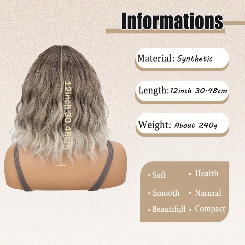WIGSIN 12Inch Wig Synthetic Platinum Blonde Highlight Short Wace Curly Hair Wigs