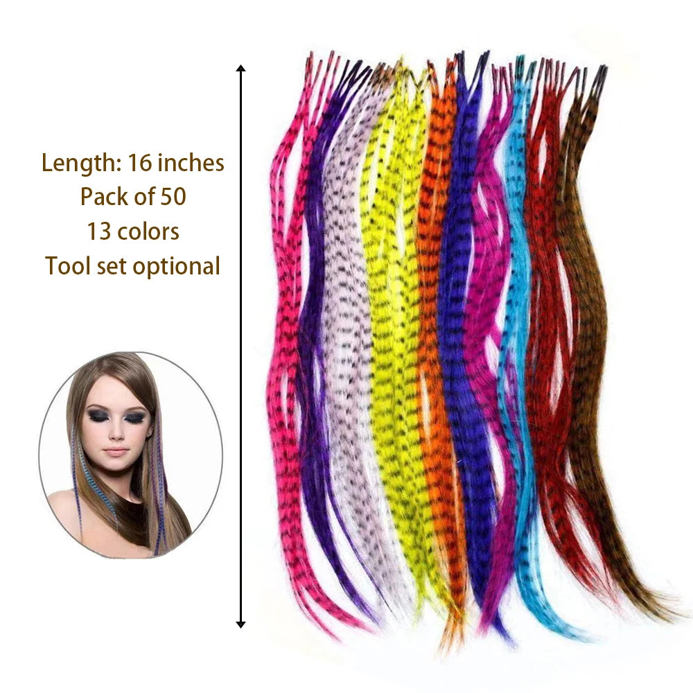 Wigs Synthetic Feather Hair Extensions and Accessories 16 Inches 50strands/pack Colored Hair Extensions Colorful Hair Feathers Extensions For Women
