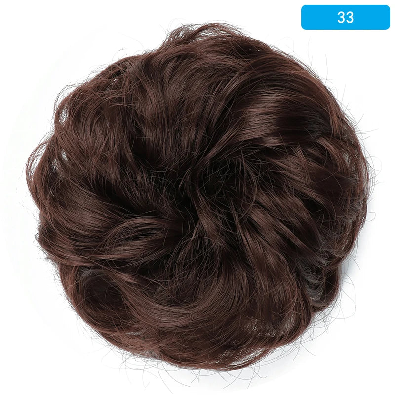 AZQUEEN Messy Bun Hair Extension Synthetic Elastic Band Curly Wave Chignon Scrunchies Donut Updo Hairpiece For Women