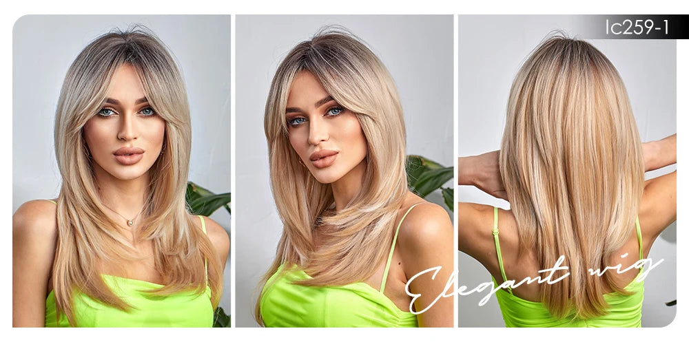 CharmSource Blonde Long Hair Natural Straight Wig Synthetic Wigs  for Women Daily Party High Density
