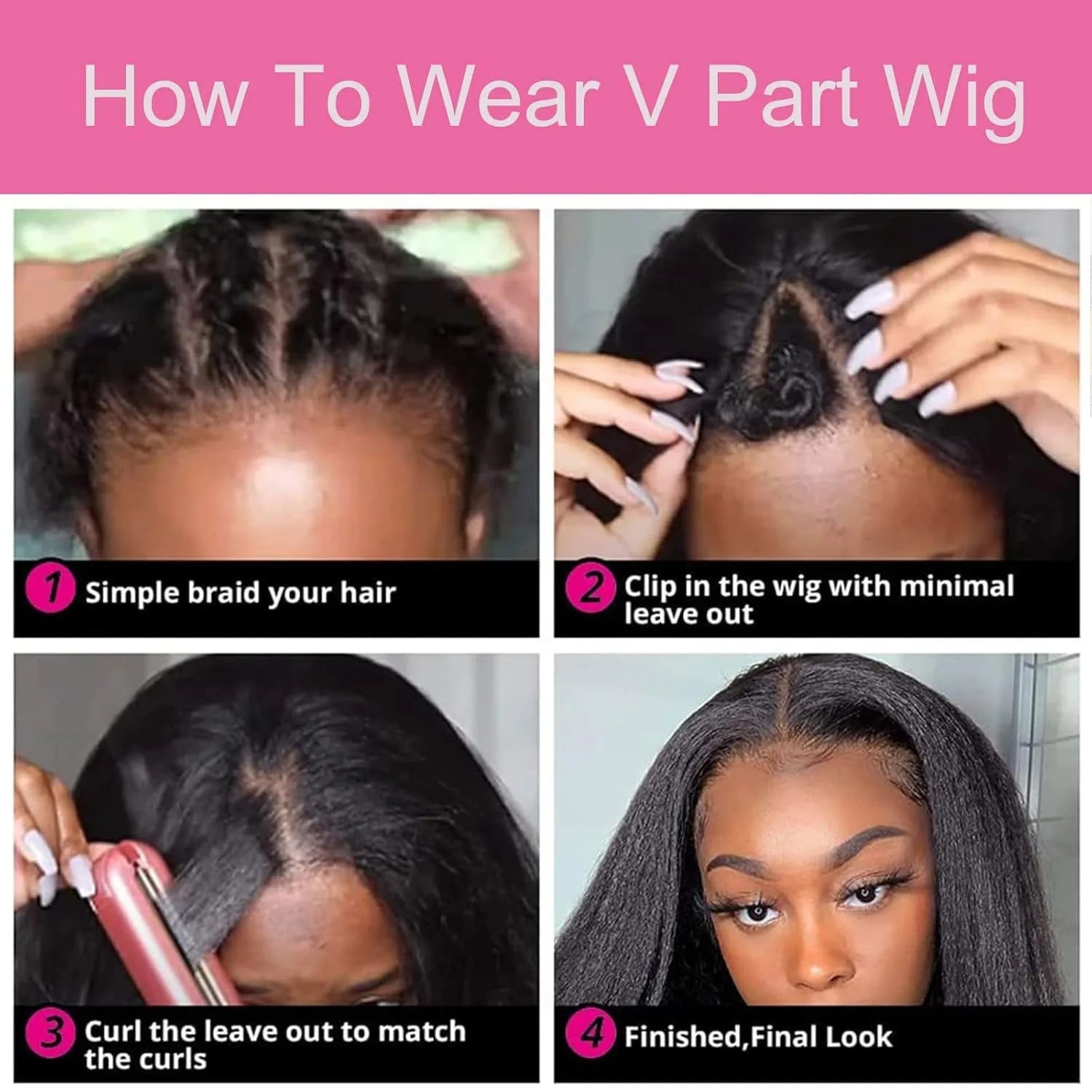 V Part Wig Human Hair Kinky Straight 200% Density No Leave Out V Part Wigs Upgrade U Part Human Hair Wig Clip V Shape Human Hair
