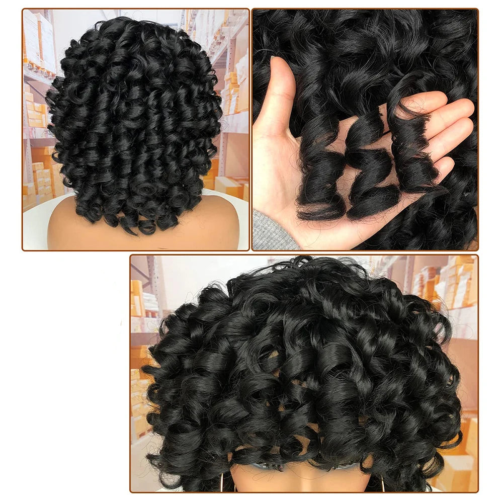 Short Hair Afro Curly Wig Natural Blonde Hair Wigs with Bangs Fluffy Synthetic Ombre Cosplay Lolita Wigs For Black Women